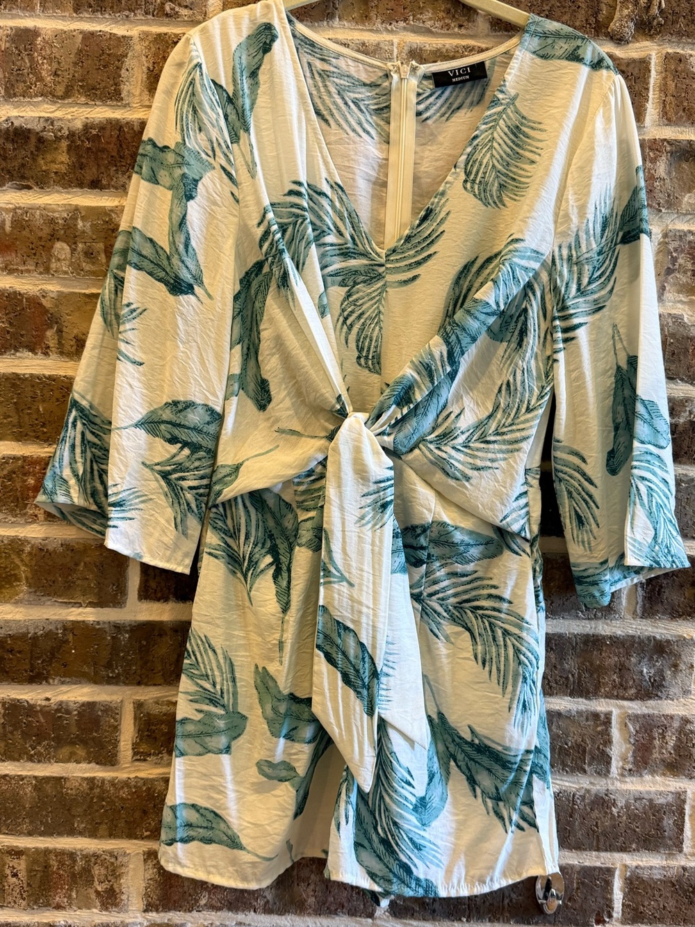 VICI Tropical Palm Leaf Long Sleeve Romper Tunic Medium M